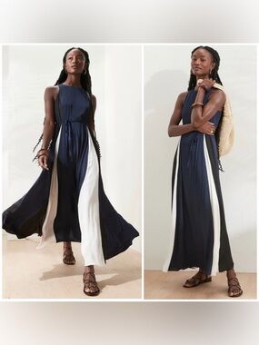 NWT Banana Republic Petite Color Block Panel Maxi Dress in Navy